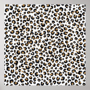 Elegant Gold Glitter Black Leopard Animal Print