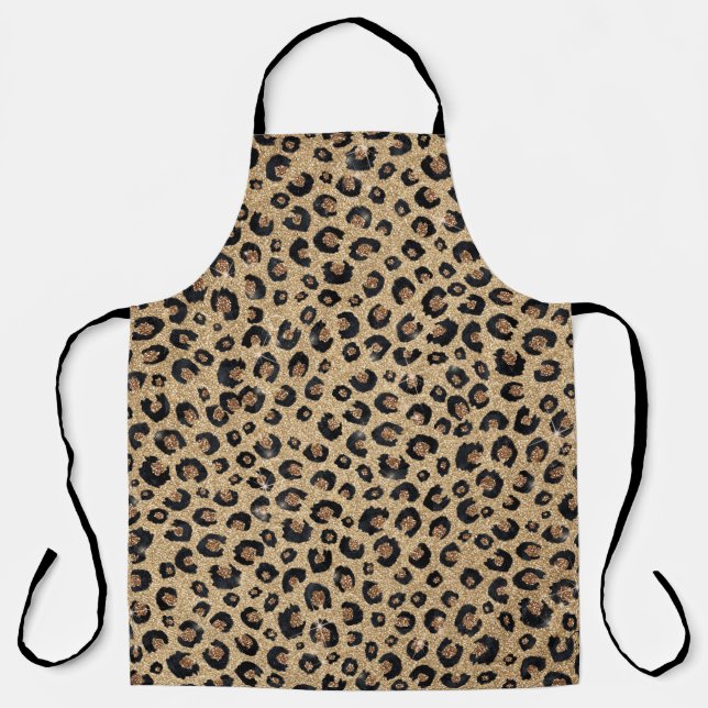 Elegant Gold Glitter Black Leopard Print Apron (Front)