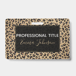 Elegant Gold Glitter Black Leopard Print Badge