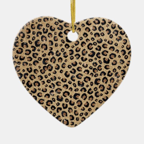 Elegant Gold Glitter Black Leopard Print Ceramic Ornament