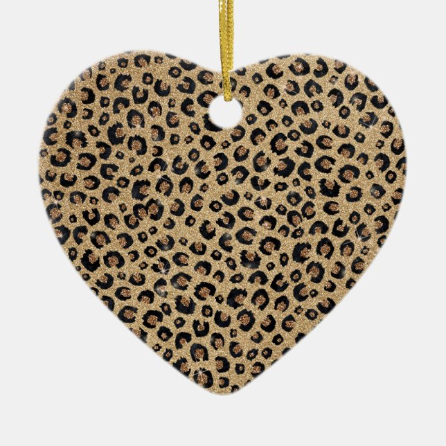 Elegant Gold Glitter Black Leopard Print Ceramic Ornament (Front)