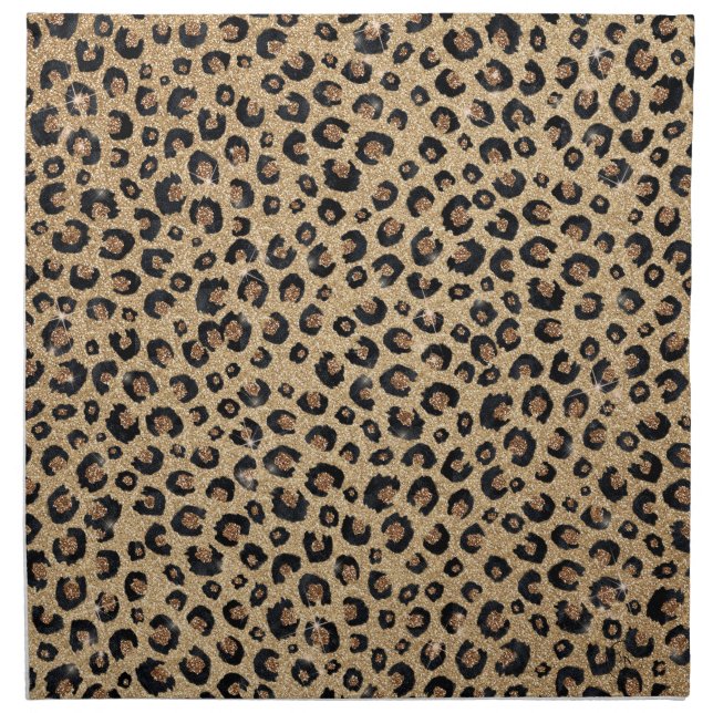 Elegant Gold Glitter Black Leopard Print Cloth Napkin (Front)