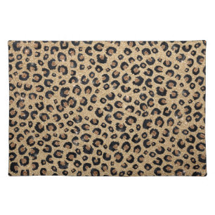 Elegant Gold Glitter Black Leopard Print Cloth Placemat