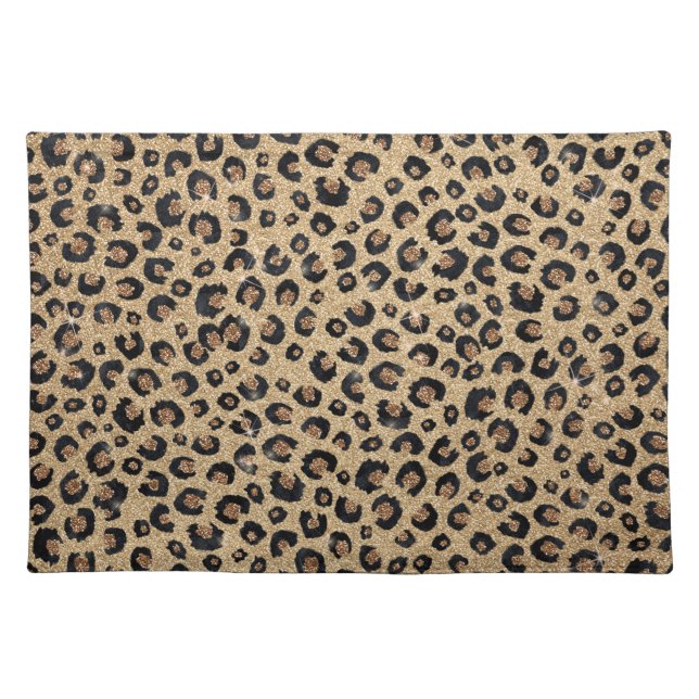 Elegant Gold Glitter Black Leopard Print Cloth Placemat (Front)