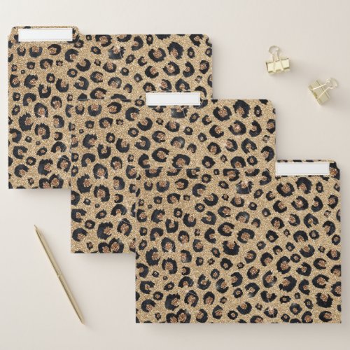 Elegant Gold Glitter Black Leopard Print File Folder