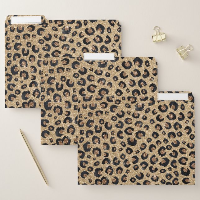 Elegant Gold Glitter Black Leopard Print File Folder (Set)