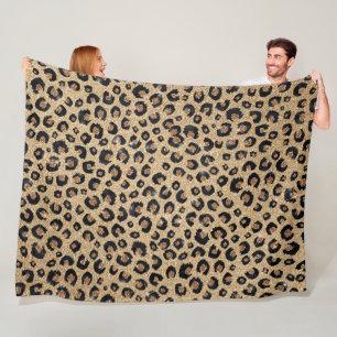Elegant Gold Glitter Black Leopard Print Fleece Blanket