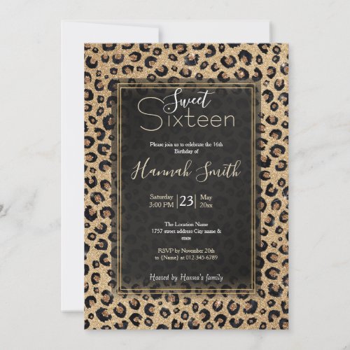 Elegant Gold Glitter Black Leopard Print Invitation