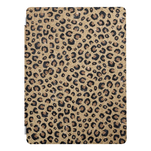 Elegant Gold Glitter Black Leopard Print iPad Pro Cover (Front)