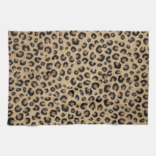 Elegant Gold Glitter Black Leopard Print Kitchen Towel