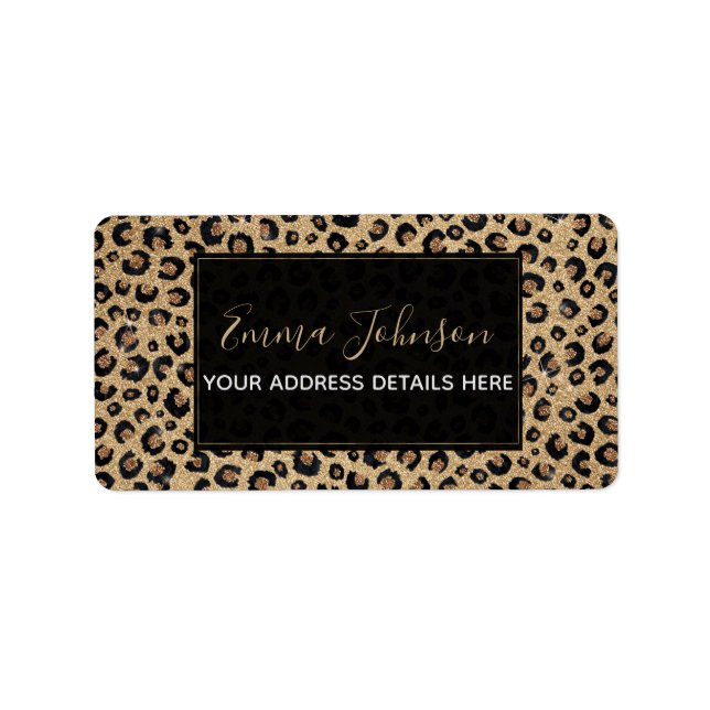 Elegant Gold Glitter Black Leopard Print Label (Front)
