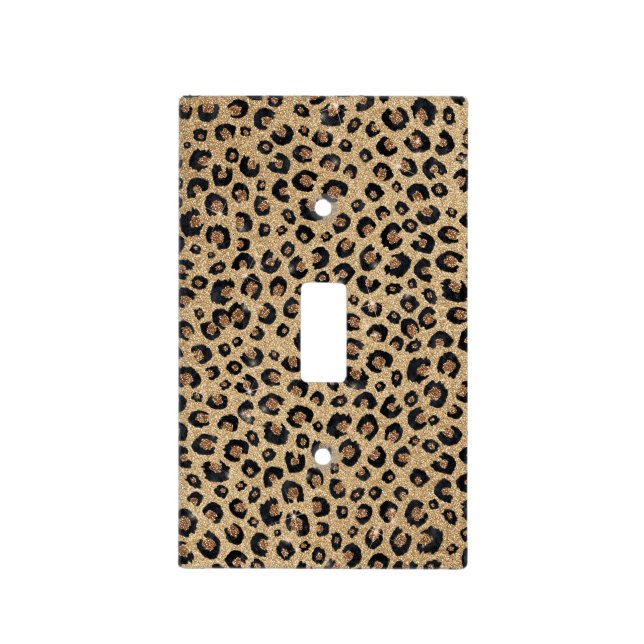 Elegant Gold Glitter Black Leopard Print Light Switch Cover (Front)