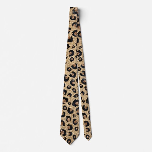 Elegant Gold Glitter Black Leopard Print Neck Tie (Front)