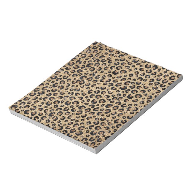 Elegant Gold Glitter Black Leopard Print Notepad (Rotated)