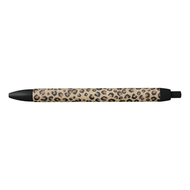Elegant Gold Glitter Black Leopard Print Pen (Front)
