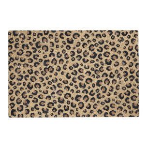 Elegant Gold Glitter Black Leopard Print Placemat