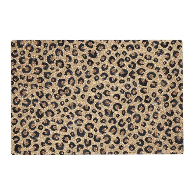 Elegant Gold Glitter Black Leopard Print Placemat (Front)