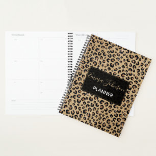 Elegant Gold Glitter Black Leopard Print Planner