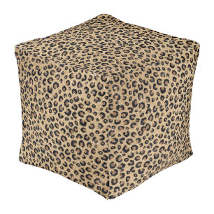 Elegant Gold Glitter Black Leopard Print Pouf