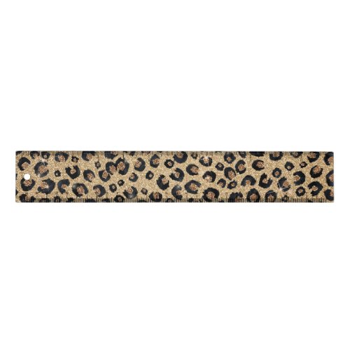 Elegant Gold Glitter Black Leopard Print Ruler