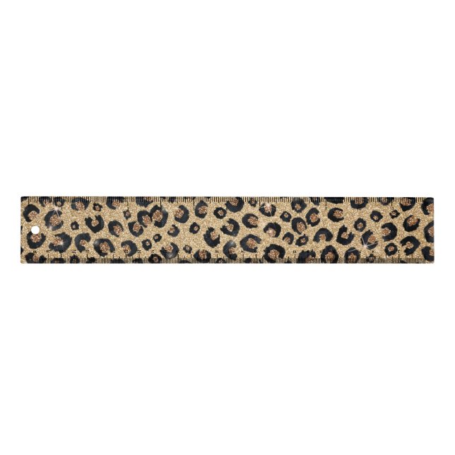Elegant Gold Glitter Black Leopard Print Ruler (Front)