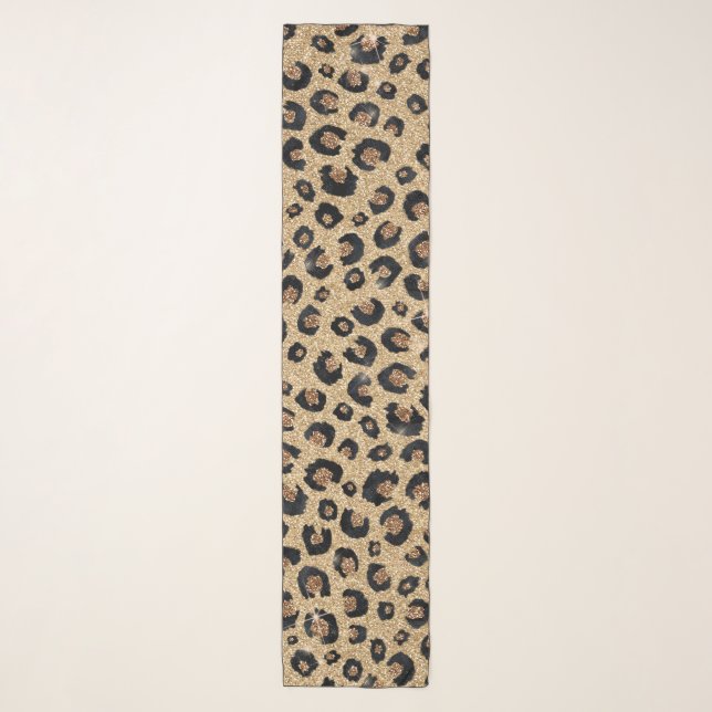 Elegant Gold Glitter Black Leopard Print Scarf (Front)