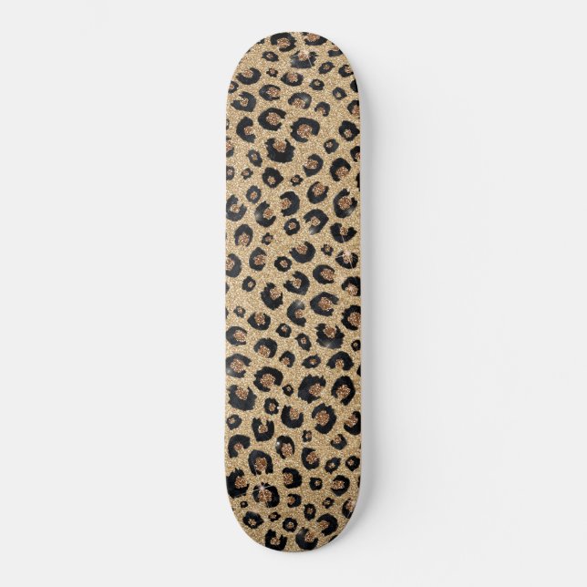 Elegant Gold Glitter Black Leopard Print Skateboard (Front)