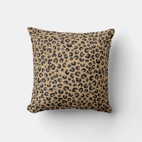 Elegant Gold Glitter Black Leopard Print Throw Pillow
