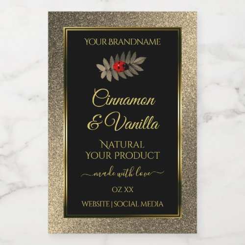 Elegant Gold Glitter Black Product Labels Ladybug