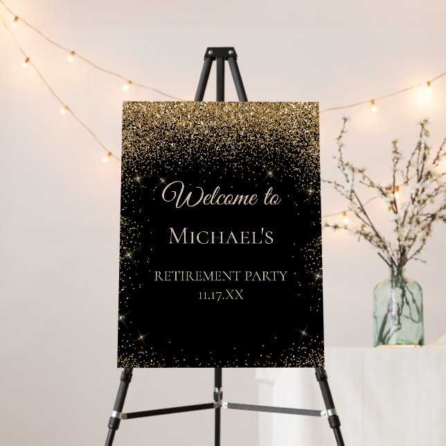 Elegant Gold Glitter Black Retirement Welcome Foam Board (In Situ (Stand))