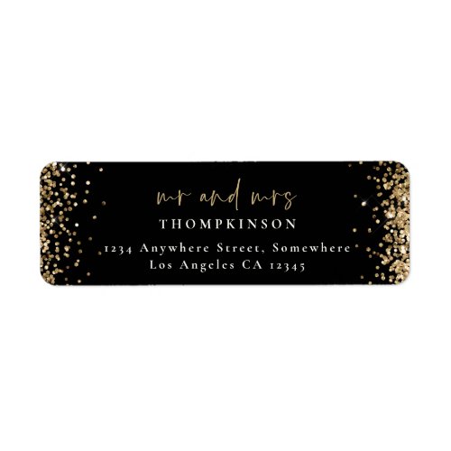 Elegant Gold Glitter Black Return Name Address Label