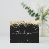 Elegant Gold Glitter Black Thank You Card | Zazzle