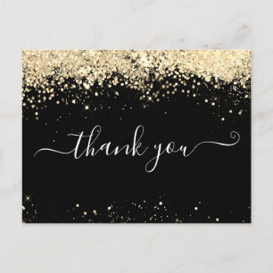 Elegant Gold Glitter Black Thank You Card