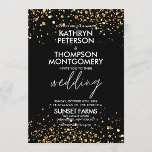 Elegant Gold Glitter Black Wedding Invitation