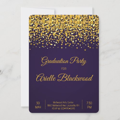 Elegant Gold Glitter  Blue Graduation Party Invitation