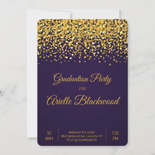 Elegant Gold Glitter & Blue Graduation Party Invitation (Front)