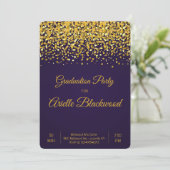 Elegant Gold Glitter & Blue Graduation Party Invitation (Standing Front)