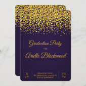 Elegant Gold Glitter & Blue Graduation Party Invitation (Front/Back)