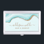 Elegant Gold Glitter Blue Marble Agate Modern Chic Business Card Case<br><div class="desc">Elegant Gold Glitter Blue Marble Agate Modern Chic Business Card Case. Perfect for makeup artists,  hair stylists,  cosmetologists,  and more!</div>