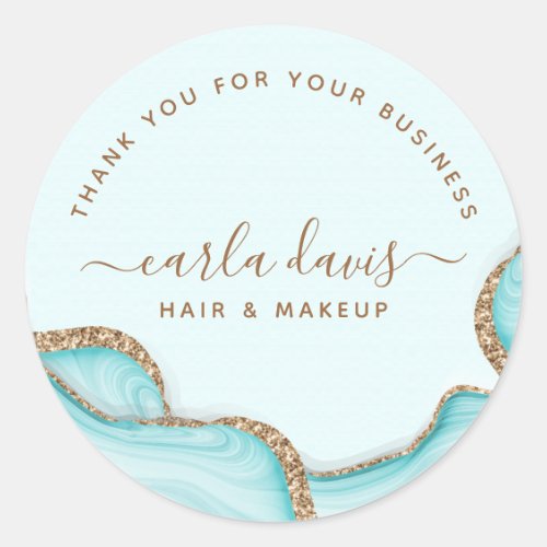 Custom Stickers 18 Elegant Gold Glitter Blue Marble Agate Modern Chic Classic Round Sticker