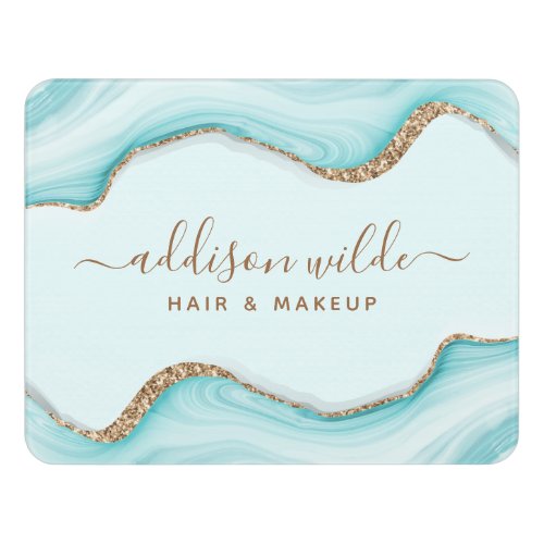 Elegant Gold Glitter Blue Marble Agate Modern Chic Door Sign