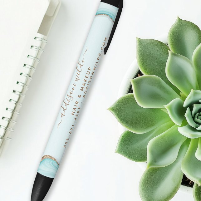 Elegant Gold Glitter Blue Marble Agate Modern Chic Pen (Creator Uploaded)