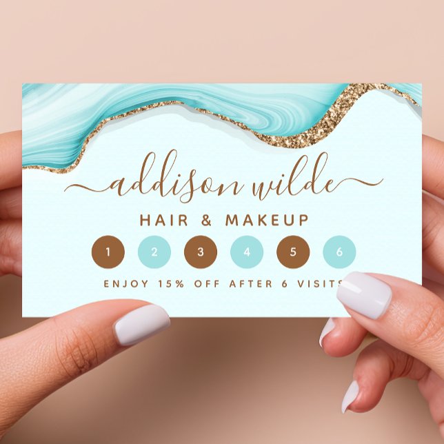 Elegant Gold Glitter Blue Marble Agate Modern Loyalty Card (Creator Uploaded)