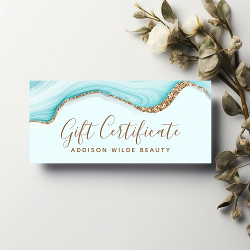 Elegant Gold Glitter Blue Marble Gift Certificate