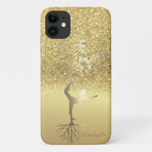 Elegant Gold Glitter Bokeh Girl Tree Silhouete iPhone 11 Case