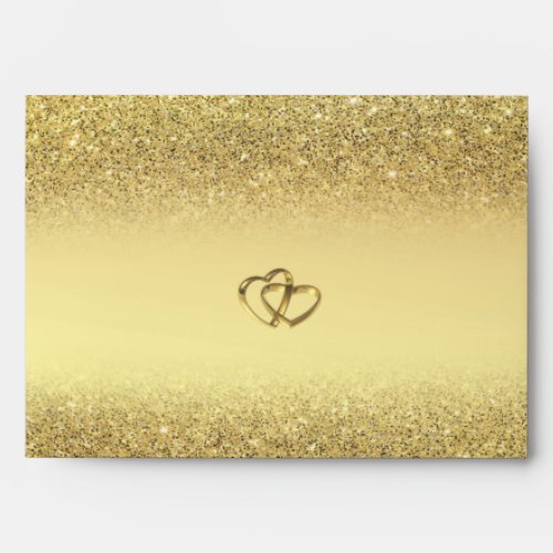 Elegant Gold Glitter Bokeh Hearts Wedding Envelope
