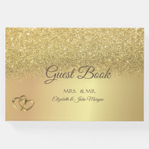 Elegant Gold Glitter Bokeh Hearts Wedding Guest Book