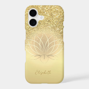 Elegant Gold Glitter Bokeh Lotus iPhone 17 Case