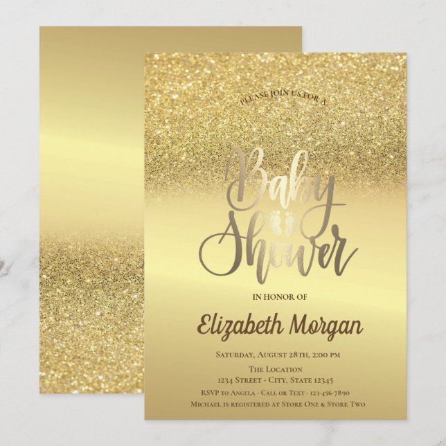Elegant Gold Glitter Bokeh Ombre Baby Shower Invitation (Front/Back)