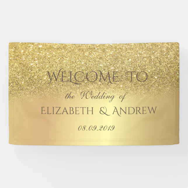 Elegant Gold Glitter Bokeh Wedding Banner | Zazzle